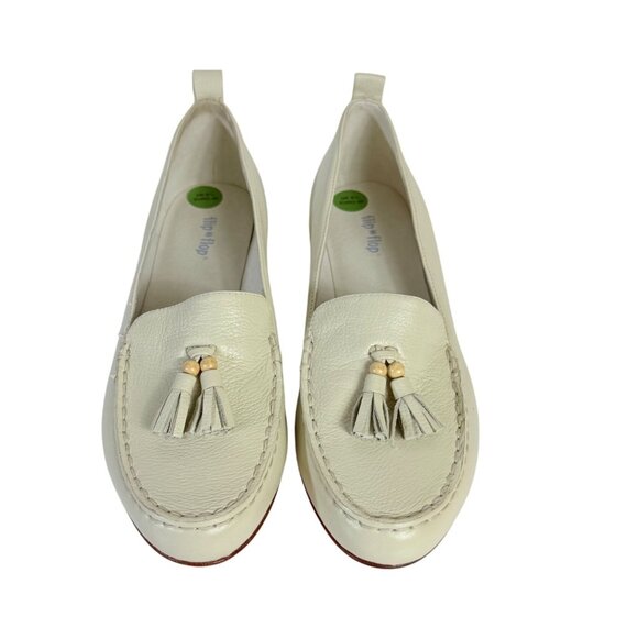 FlipFlop Cream Leather Tassel Loafers Size 8.5 Slip On Flat Stack Heel Casual - Picture 2 of 14